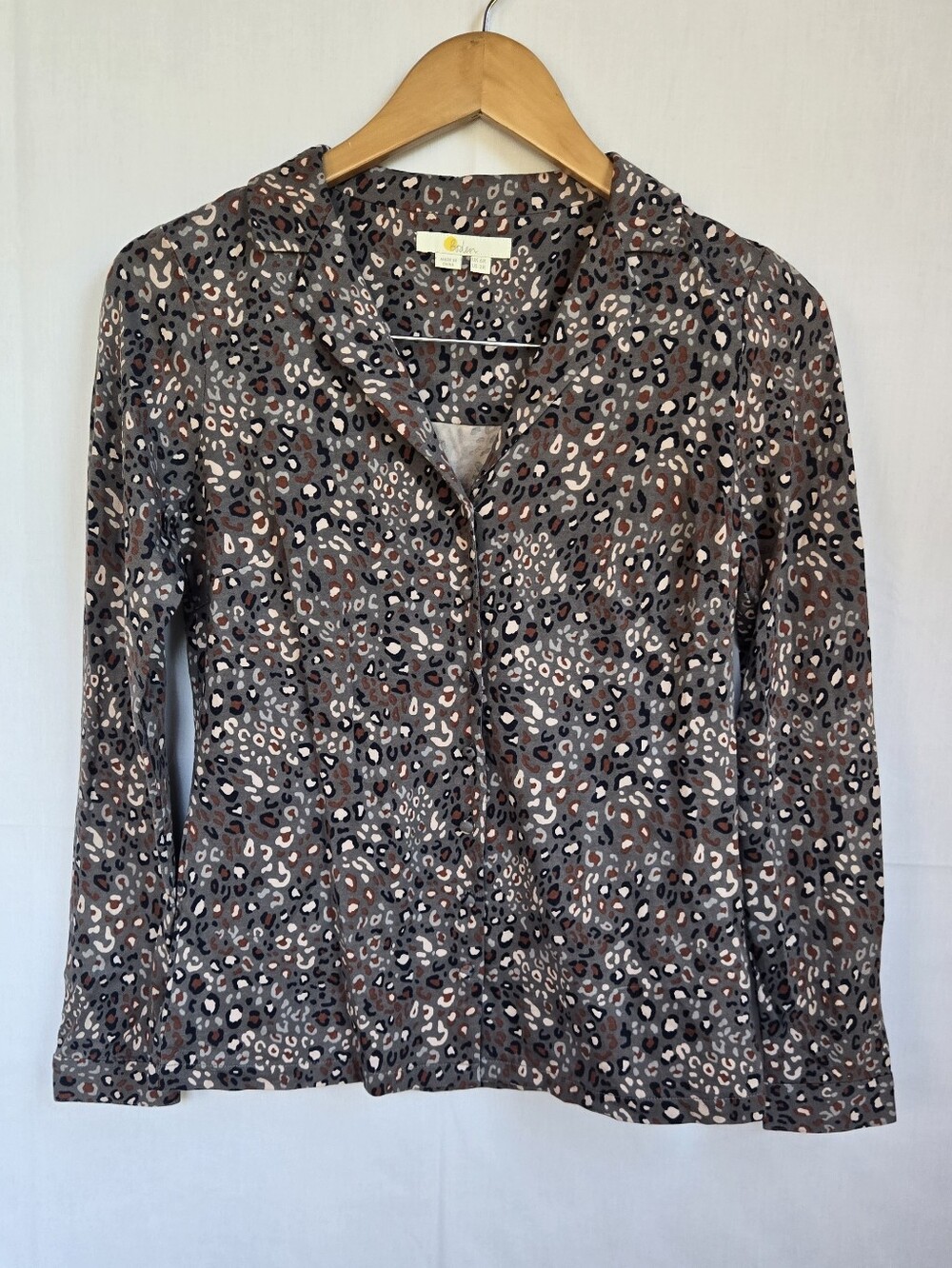 Boden Grey Leopard-Print Button-Down Women's Blouse-Size 2R